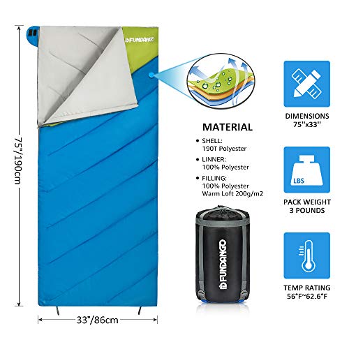 FUNDANGO-Lightweight-Sleeping-Bag-for-Adults-Camping-Warm-Weather-Sleeping-Bag554F13C-Envelope-Rectangular-Camping-Bag-Waterproof-for-Hiking-Backpacking-Travel-with-Compression-Bag-Portable