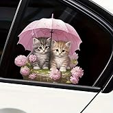 Cute Umbrella Kitten Cat Flower PVC Vinyl Car Decals Stickers Waterproof Self-Adhesive Decals for Cars, Laptops, Trucks, Motorcycles Wall Window Luggage Scratch Cover Door Decor Sticker