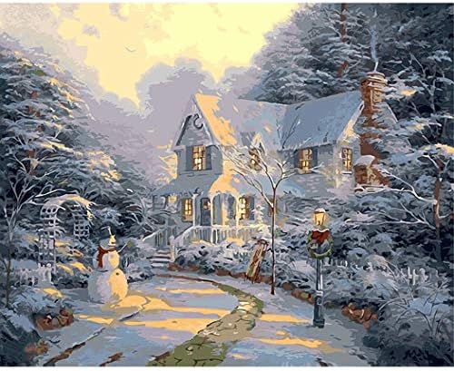 DAMENGXIANG Diy Hand Painted Digital Oil Painting Snow Scene Snowman Cartoon Christmas Abstract Art Pictures For Living Room Home Decor