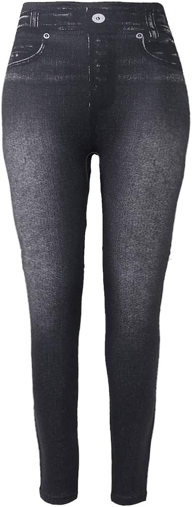 Huwaioury Women Fleece Lined Winter Jeggings Seamless Faux Jeans Denim Slim Pencil Pants