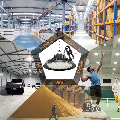 RUISUN 4 Pack UFO 100W LED High Bay Projector Garage Light 17000LM LED Lighting for Workshop Dimmable 60W/80W/100W Industrial Lighting Lamp IP65 Waterproof Ceiling 120° for Workshop Warehouse