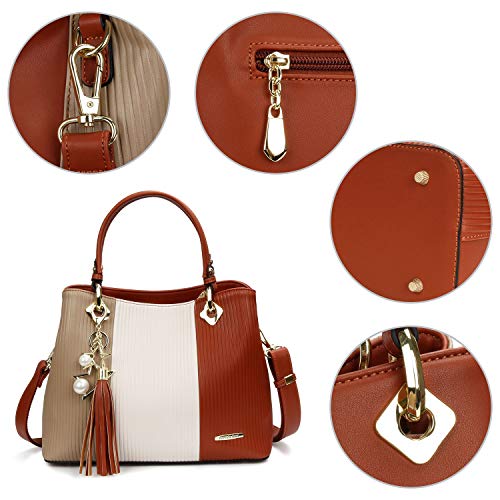 Handbags for Women with Multiple Internal Pockets in Pretty Color Combination (Brown/White/Coffee)