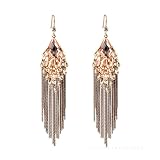 JQUEEN Gorgeous Black Long Tassel Crystal Women's Bohemian Dangle Earrings for Women Prom Wedding Party