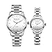 Valentine's Romantic His and Hers Wrist Watches,fq240 Silver Stainless Steel Pair Wristwatches for Men Women White Face Set of 2