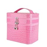 Gloriest Beauty Box Crocodile Pattern Leather Makeup Case Set Cosmetic Bag With Mirror (Pink)