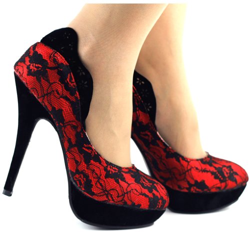 SHOW-STORY-Sexy-Two-Tone-Closed-Toe-Lace-Platform-High-Heel-Stiletto-PumpsLF30443