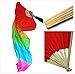 Belly Dance Fan Hand Made Long Veil Silk Bamboo Chinese Dancing Fan for Party Stage Performance Gradient Flame Rainbow Color 1 Pack 1.8m/5.9FT