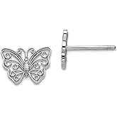 10k White Gold Butterfly Angel Wings Post Earrings 6.98x10mm Wide Stud Earring for Women