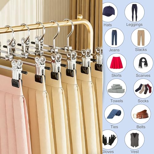 Metal Trouser Hangers, Set of 20, Skirt Hangers, 40 cm Long, Clothes Hangers with Adjustable Clips for Trousers, Socks, Skirts, Space-Saving, 360° Rotating Hooks (20)