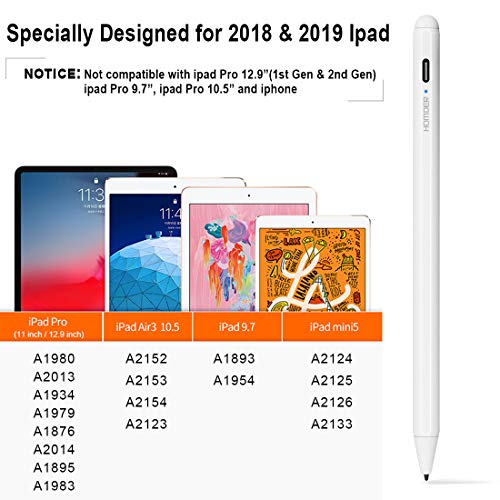Stylus Pen for iPad,Homder 2nd Gen Active Stylus Compatible with Apple iPad (7th Gen) iPad Pro (11/12.9 Inch) iPad (6th Gen) Air (3rd Gen) Mini (5th Gen),High Precise Rechargeable Digital Pencil