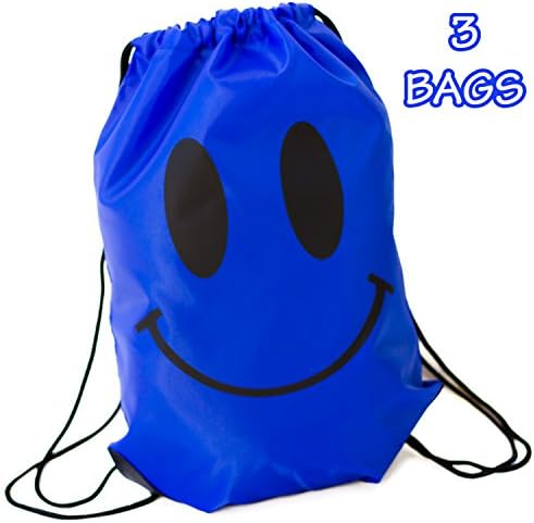 Drawstring Bag Backpack Sack Party Favor Bags The Best Gift For Kids Birthday Boys and Girls Happy Face 13.5"x9.8"