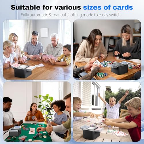 Dsocool Automatic Card Shuffler for 1-2 Decks, Dual Mode Card Shuffler with USB-C Rechargeable Battery, for UNO, Skip-Bo, Poker, Blackjack, Texas Hold’em, Party & Travel (Black)