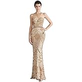 Ikerenwedding Prom Dress Jewel Sleeveless Mermaid Sequin Evening Dress Gold US16W