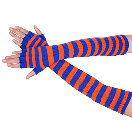 Womens Striped Fingerless Stretchy Long Sleeve Arm Warmers Gloves - Image 3