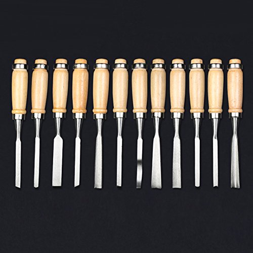 TOOLTOO Wood Carving Knife Chisel Tools Kit – Carbon Steel Blade Wood Handle Storage Bag Professional Wood Craving Work, Set Of 12