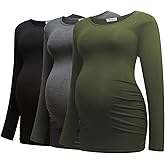 Bearsland Womens Maternity Long Sleeve Tshirt 3 Packs Classic Side Ruched Tee Top Mama Pregnancy Clothes