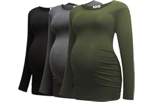 Bearsland Womens Maternity Long Sleeve Tshirt 3 Packs Classic Side Ruched Tee Top Mama Pregnancy Clothes