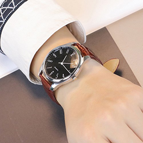 Mens Watches,Men's Dial Wrist Watches,Mens Leather Watch Black Simple Men Business Waterproof Quartz Casual Watch (C)