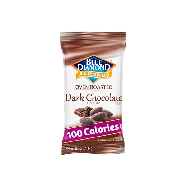 BLUE DIAMOND ALMONDS DARK CHOCOLATE COCOA DUSTED SNACK NUTS, 100 CALORIE PACKS, (PACK OF 1, 32 COUNT TOAL)