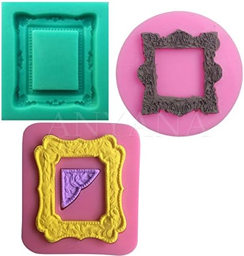 Anyana 3pcs DIY Silicone Mold Fondant Retro Frames Silicone Mould Chocolate Fondant cupcakes decorated frame Die Stem Pace stamper