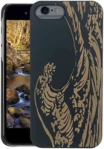 WDPKR Black Painted Wooden iPhone 6/6s PLUS Case - Real Wood Unique and Protective Phone Cases - Natural Stylish Cover (Wave)