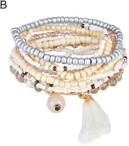 Dzsntsmgs Fashion Women Tassels Bead Pendant Multilayer Boho Bracelet Beach Jewelry Gift - F