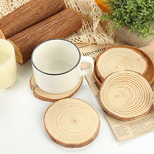 JOHOUSE Natural Wood Slices, 30PCS 4Inch Unfinished Natural Wood Slices Circles Wooden Circles, 32.8ft Hemp Rope and 32.8ft Cotton Rope, DIY Craft Christmas rnaments