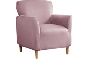 UNBBRRL Chair and Ottoman Slipcover Set, Stretch Velvet Cover, Banquet Armchair Covers for Living Room (Pink, Chair)