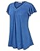 Nomorer Loose Shirts for Women, Flutter Sleeve Pleated Front Summer V Neck Blouse Blue XXL
