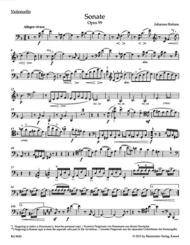 Johannes Brahms: Sonata in F major for Violoncello and Piano op. 99 - Barenreiter Urtext Edition