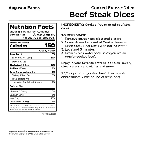 Augason Farms Freeze Dried Beef Chunks 1 lb No. 10 Can, 16 oz (511172