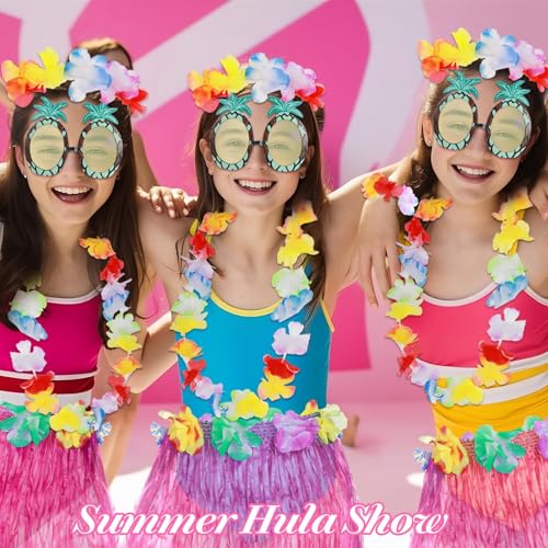 Hawaiian Grass Skirt, Flower Costume Set for Dance Birthday, Party Dance Skirt for Performance, Tropical Beach Party Outfits Kit Hawaiian Hula Costume Accessory Summer Party Dress Up for Girls