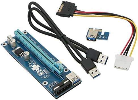 USB3.0 PCI-E PCI Express 1X to 16X Riser Card Adapter with Big 4Pin Power Slot Connector, 60cm USB 3.0 Male Extension Cable