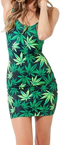 Marijuana Weed Leaf Print Bodycon Tube Dress (XL) Green