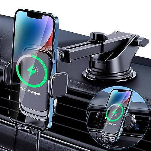 Wireless Car Charger, 15W Fast Charging Phone Mount Auto-Clamping