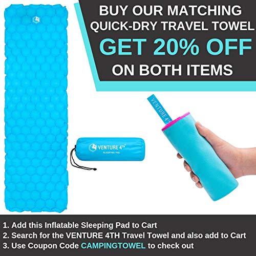 VENTURE 4TH Ultralight Air Sleeping Pad - Lightweight, Compact, Durable - Air Cell Technology for Added Stability and Comfort While Backpacking, Camping, and Traveling (Light Blue)