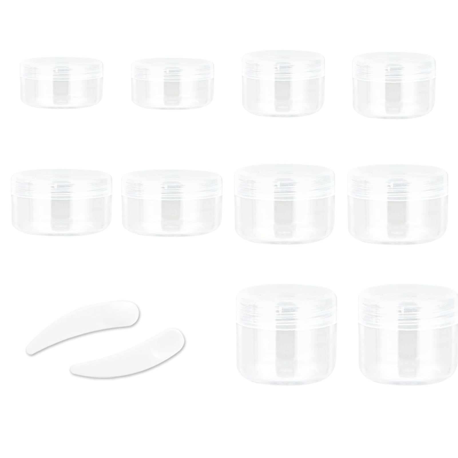 ZEJIA 10pcs Clear Sample Containers with Screw Lids,5 Size 3/5/10/15/20 Gram Empty Cosmetic Jars with 12pcs Lables and 2pcs Mini Disposable Spatula,Makeup Sample Containers BPA Free — image 1
