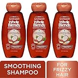 Garnier Whole Blends Smoothing Shampoo for Frizzy Hair with Coconut Oil, 12.5 Fl Oz (3 Count)