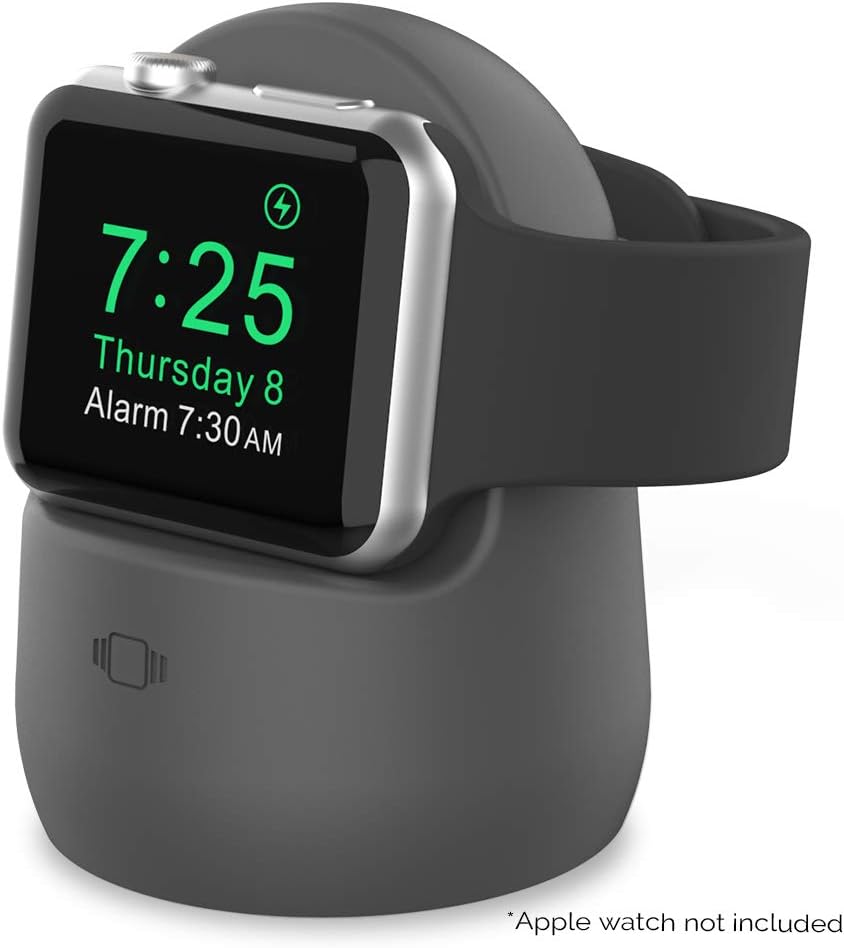 AhaStyle iWatch Stand Silicone Charging Dock Holder Accessories for Apple Watch Series 8/Ultra/SE2/7/6/SE/5/4/3/2/1(49/45/44/42/41/40/38mm), Supports Nightstand Mode【Adapters NOT Included】(Dark Gray)