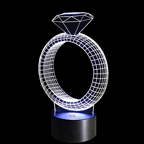 PetrelKing 3D Optical Illusion Night Lamp 7 Colors-Changing Desk Lamp 3D Table Light with Intelligent Remote Control,60 '' Long USB Wire, Plug In(Ring,Diamond)