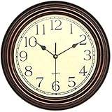 Foxtop Retro Silent Non-Ticking Round Classic Clock Quartz Decorative Battery Operated Wall Clock for Living Room Kitchen Home Office 12 Inch (Bronze)