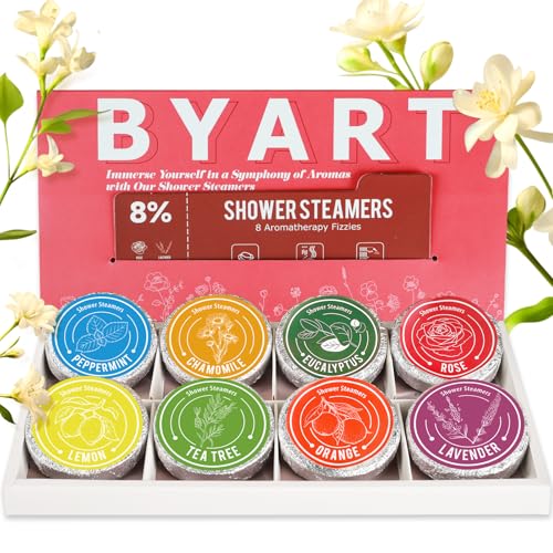 Shower Steamers Aromatherapy, 8% Natural Essential Oils, Women/Men Spa Steamer, Lingering Intense Aroma, Soothing Stress Relief, Body&Soul Relaxing Bath Bombs, Stocking Stuffer for Friend/Family