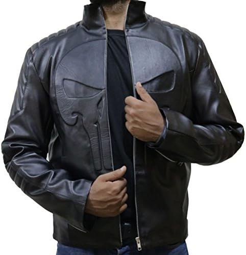 Mans Frank Castle Thomas Jane Punisher Skull Leather Jacket, XXS-3XL