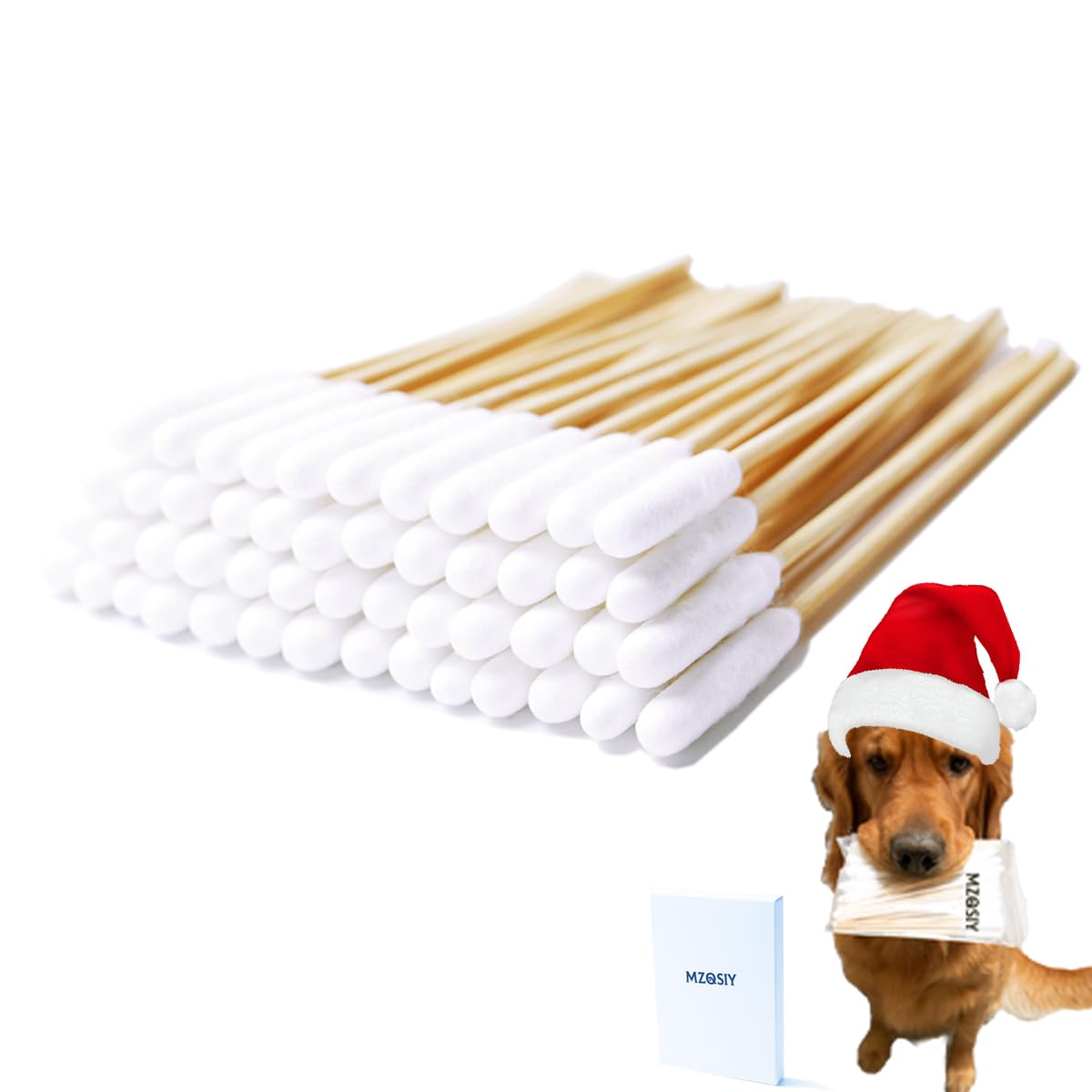 MZQSIY Pet Dog Ear Cleaner Bamboo Cotton Buds 15.5cm Enhanced Long Cane Stick Wax Remover Itchy Ear Remedy Cleaning Swabs for Cleaning Animals Ears Wax Infection Removal (100)