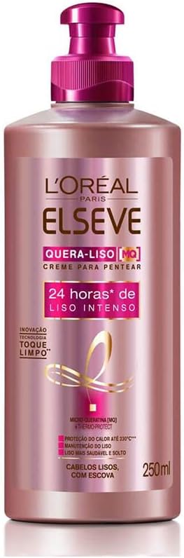 Creme Para Pentear Quera-Liso Liso com Escova Elseve L'Oréal Paris 250 Ml, L'Oréal Paris, Branco
