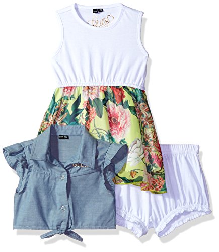 Guess Baby Girls Short Sleeve Denim And Chiffon Dress Diaper