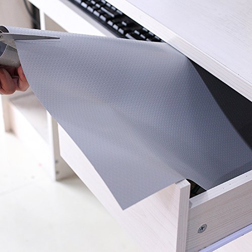 amorus 3 Rolls EVA Shelf Liners for Kitchen Cabinet Drawer Non-Adhesive Refrigerator Mats for Shelves Washable Pad Mat, 17.7 x 59 inches - Grey