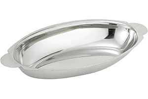Winco ADO-8 Stainless Steel Oval Au Gratin Dish, 8-Ounce