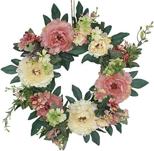 Emlyn Silk Summer Door Wreath 16 Inch -Handcrafted On A Grapevine Wreath Base- multi Tones