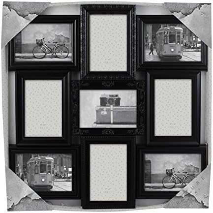 Azzure Home “Victorian” 9 Openings Decorative Wall Hanging Collage Picture Frame - Made to Display Four 5x7 and Five 4x6 Photos, Black